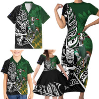 New Zealand and South Africa Rugby Custom Family Matching Short Sleeve Bodycon Dress and Hawaiian Shirt Maori Tiki Fern Springboks Kente Pattern - Polynesian Pride