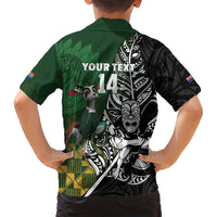 New Zealand and South Africa Rugby Custom Family Matching Summer Maxi Dress and Hawaiian Shirt Maori Tiki Fern Springboks Kente Pattern - Polynesian Pride