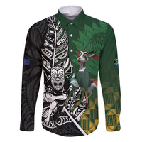 New Zealand and South Africa Rugby Custom Family Matching Tank Maxi Dress and Hawaiian Shirt Maori Tiki Fern Springboks Kente Pattern - Polynesian Pride