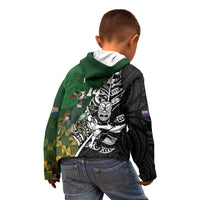 New Zealand and South Africa Rugby Custom Kid Hoodie Maori Tiki Fern Springboks Kente Pattern - Polynesian Pride
