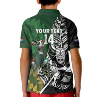 New Zealand and South Africa Rugby Custom Kid Polo Shirt Maori Tiki Fern Springboks Kente Pattern - Polynesian Pride