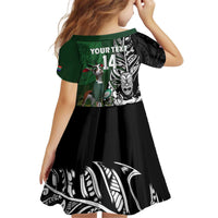 New Zealand and South Africa Rugby Custom Kid Short Sleeve Dress Maori Tiki Fern Springboks Kente Pattern - Polynesian Pride