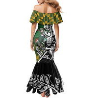 New Zealand and South Africa Rugby Custom Mermaid Dress Maori Tiki Fern Springboks Kente Pattern - Polynesian Pride