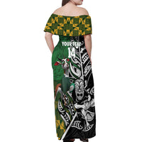 New Zealand and South Africa Rugby Custom Off Shoulder Maxi Dress Maori Tiki Fern Springboks Kente Pattern - Polynesian Pride
