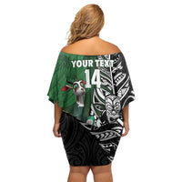 New Zealand and South Africa Rugby Custom Off Shoulder Short Dress Maori Tiki Fern Springboks Kente Pattern - Polynesian Pride