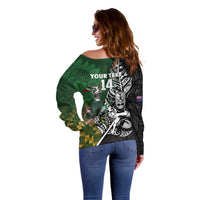 New Zealand and South Africa Rugby Custom Off Shoulder Sweater Maori Tiki Fern Springboks Kente Pattern - Polynesian Pride