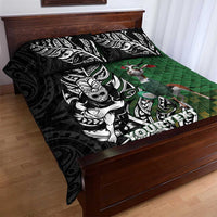 New Zealand and South Africa Rugby Custom Quilt Bed Set Maori Tiki Fern Springboks Kente Pattern - Polynesian Pride