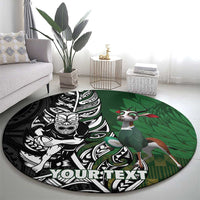 New Zealand and South Africa Rugby Custom Round Carpet Maori Tiki Fern Springboks Kente Pattern - Polynesian Pride