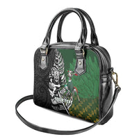 New Zealand and South Africa Rugby Custom Shoulder Handbag Maori Tiki Fern Springboks Kente Pattern - Polynesian Pride