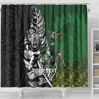 New Zealand and South Africa Rugby Custom Shower Curtain Maori Tiki Fern Springboks Kente Pattern - Polynesian Pride