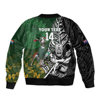 New Zealand and South Africa Rugby Custom Sleeve Zip Bomber Jacket Maori Tiki Fern Springboks Kente Pattern - Polynesian Pride