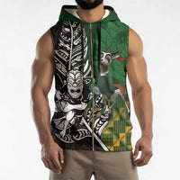 New Zealand and South Africa Rugby Custom Sleeveless Zip Hoodie Maori Tiki Fern Springboks Kente Pattern - Polynesian Pride