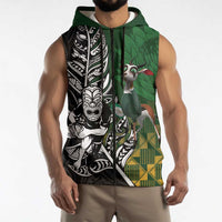 New Zealand and South Africa Rugby Custom Sleeveless Zip Hoodie Maori Tiki Fern Springboks Kente Pattern - Polynesian Pride