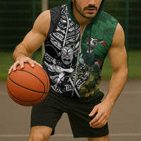 New Zealand and South Africa Rugby Custom Sleeveless Zip Hoodie Maori Tiki Fern Springboks Kente Pattern - Polynesian Pride