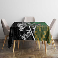 New Zealand and South Africa Rugby Custom Tablecloth Maori Tiki Fern Springboks Kente Pattern - Polynesian Pride