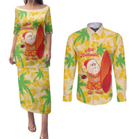 Aloha Hawaii Christmas Couples Matching Puletasi and Long Sleeve Button Shirt Mele Kalikimaka Funny Santa Palaka Quilt Motifs - Polynesian Pride