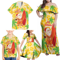 Aloha Hawaii Christmas Family Matching Off Shoulder Maxi Dress and Hawaiian Shirt Mele Kalikimaka Funny Santa Palaka Quilt Motifs - Polynesian Pride
