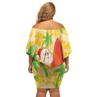 Aloha Hawaii Christmas Family Matching Off Shoulder Short Dress and Hawaiian Shirt Mele Kalikimaka Funny Santa Palaka Quilt Motifs - Polynesian Pride