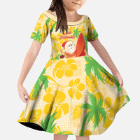 Aloha Hawaii Christmas Family Matching Short Sleeve Bodycon Dress and Hawaiian Shirt Mele Kalikimaka Funny Santa Palaka Quilt Motifs - Polynesian Pride