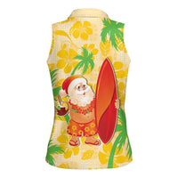 Aloha Hawaii Christmas Women Sleeveless Polo Shirt Mele Kalikimaka Funny Santa Palaka Quilt Motifs - Polynesian Pride