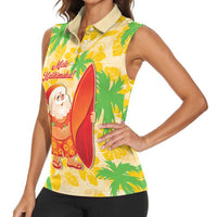 Aloha Hawaii Christmas Women Sleeveless Polo Shirt Mele Kalikimaka Funny Santa Palaka Quilt Motifs - Polynesian Pride