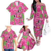 Aloha Hawaii Christmas Family Matching Off The Shoulder Long Sleeve Dress and Hawaiian Shirt Mele Kalikimaka Chill Flamingo Palaka Quilt Motifs - Polynesian Pride