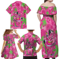 Aloha Hawaii Christmas Family Matching Off Shoulder Maxi Dress and Hawaiian Shirt Mele Kalikimaka Chill Flamingo Palaka Quilt Motifs - Polynesian Pride