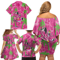 Aloha Hawaii Christmas Family Matching Off Shoulder Short Dress and Hawaiian Shirt Mele Kalikimaka Chill Flamingo Palaka Quilt Motifs - Polynesian Pride