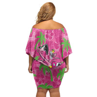 Aloha Hawaii Christmas Family Matching Off Shoulder Short Dress and Hawaiian Shirt Mele Kalikimaka Chill Flamingo Palaka Quilt Motifs - Polynesian Pride