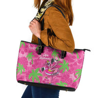 Aloha Hawaii Christmas Leather Tote Bag Mele Kalikimaka Chill Flamingo Palaka Quilt Motifs - Polynesian Pride