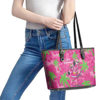 Aloha Hawaii Christmas Leather Tote Bag Mele Kalikimaka Chill Flamingo Palaka Quilt Motifs - Polynesian Pride