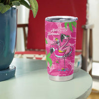 Aloha Hawaii Christmas Tumbler Cup Mele Kalikimaka Chill Flamingo Palaka Quilt Motifs - Polynesian Pride