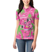 Aloha Hawaii Christmas Women Polo Shirt Mele Kalikimaka Chill Flamingo Palaka Quilt Motifs - Polynesian Pride