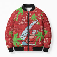 Aloha Hawaii Christmas Bomber Puffer Jacket Mele Kalikimaka Windsurfing Santa Palaka Quilt Motifs - Polynesian Pride