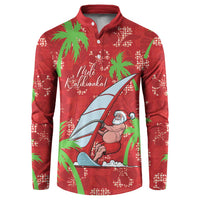 Aloha Hawaii Christmas Button Sweatshirt Mele Kalikimaka Windsurfing Santa Palaka Quilt Motifs - Polynesian Pride