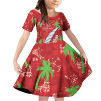 Aloha Hawaii Christmas Family Matching Off Shoulder Short Dress and Hawaiian Shirt Mele Kalikimaka Windsurfing Santa Palaka Quilt Motifs - Polynesian Pride