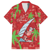Aloha Hawaii Christmas Family Matching Short Sleeve Bodycon Dress and Hawaiian Shirt Mele Kalikimaka Windsurfing Santa Palaka Quilt Motifs - Polynesian Pride