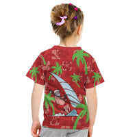 Aloha Hawaii Christmas Kid T Shirt Mele Kalikimaka Windsurfing Santa Palaka Quilt Motifs - Polynesian Pride