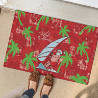 Aloha Hawaii Christmas Rubber Doormat Mele Kalikimaka Windsurfing Santa Palaka Quilt Motifs - Polynesian Pride