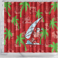 Aloha Hawaii Christmas Shower Curtain Mele Kalikimaka Windsurfing Santa Palaka Quilt Motifs - Polynesian Pride