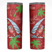 Aloha Hawaii Christmas Skinny Tumbler Mele Kalikimaka Windsurfing Santa Palaka Quilt Motifs - Polynesian Pride