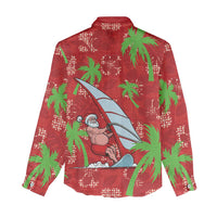Aloha Hawaii Christmas Women Casual Shirt Mele Kalikimaka Windsurfing Santa Palaka Quilt Motifs - Polynesian Pride