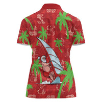 Aloha Hawaii Christmas Women Polo Shirt Mele Kalikimaka Windsurfing Santa Palaka Quilt Motifs - Polynesian Pride