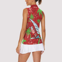 Aloha Hawaii Christmas Women Sleeveless Polo Shirt Mele Kalikimaka Windsurfing Santa Palaka Quilt Motifs - Polynesian Pride