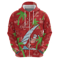 Aloha Hawaii Christmas Zip Hoodie Mele Kalikimaka Windsurfing Santa Palaka Quilt Motifs - Polynesian Pride