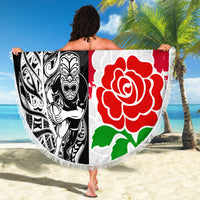 New Zealand And England Rugby Beach Blanket 2023 World Cup All Black Combine Red Roses LT14 - Wonder Print Shop
