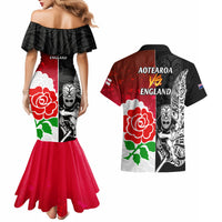 New Zealand And England Rugby Couples Matching Mermaid Dress and Hawaiian Shirt 2023 World Cup All Black Combine Red Roses LT14 - Polynesian Pride