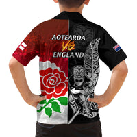 New Zealand And England Rugby Family Matching Tank Maxi Dress and Hawaiian Shirt 2023 World Cup All Black Combine Red Roses LT14 - Polynesian Pride