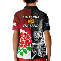 New Zealand And England Rugby Kid Polo Shirt 2023 World Cup All Black Combine Red Roses LT14 - Polynesian Pride