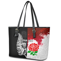 Custom New Zealand And England Rugby Leather Tote Bag 2023 World Cup All Black Combine Red Roses LT14 - Polynesian Pride
